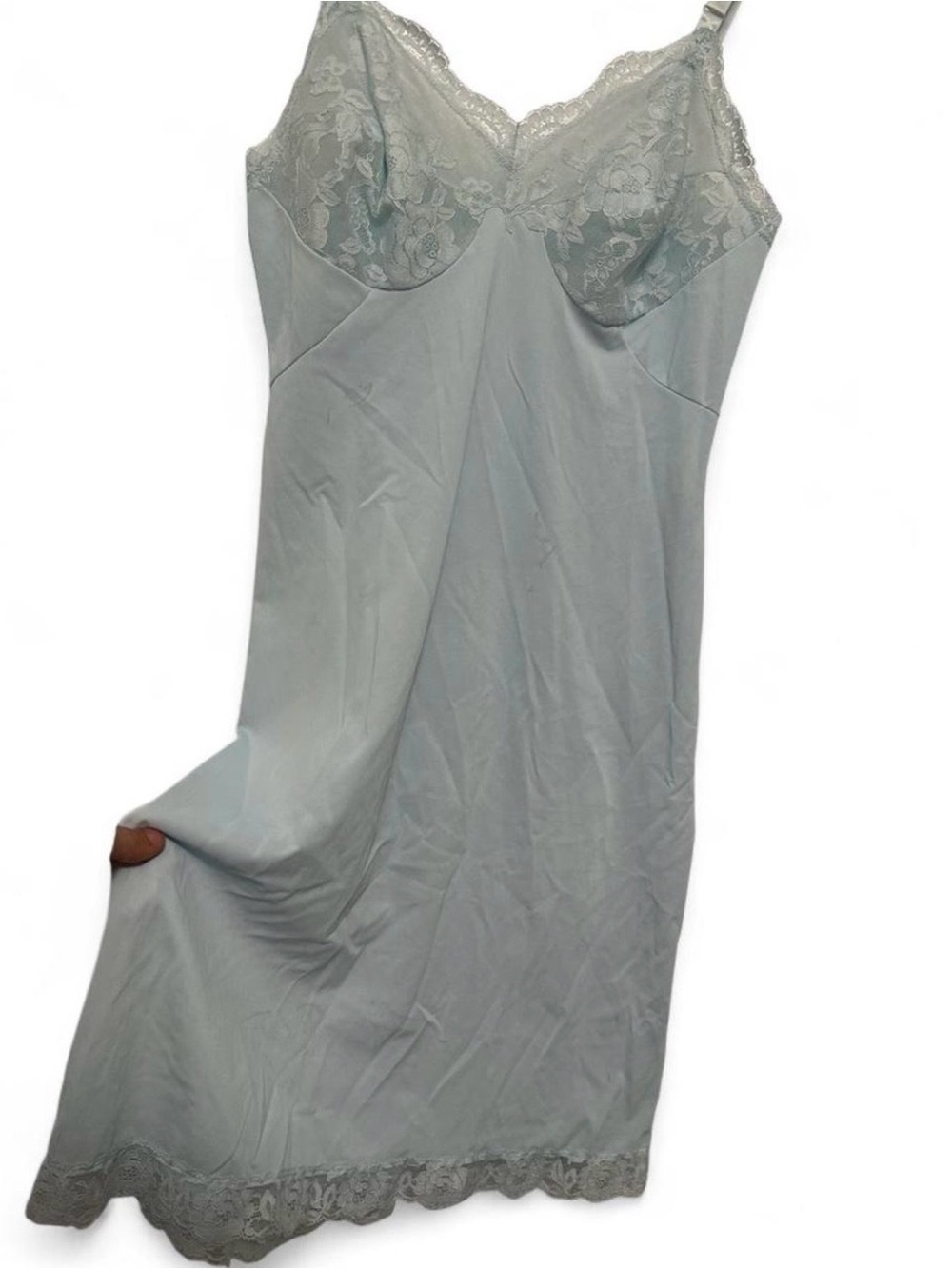 Vintage Gossard Lace-Trim Slip Dress - baby blue 32